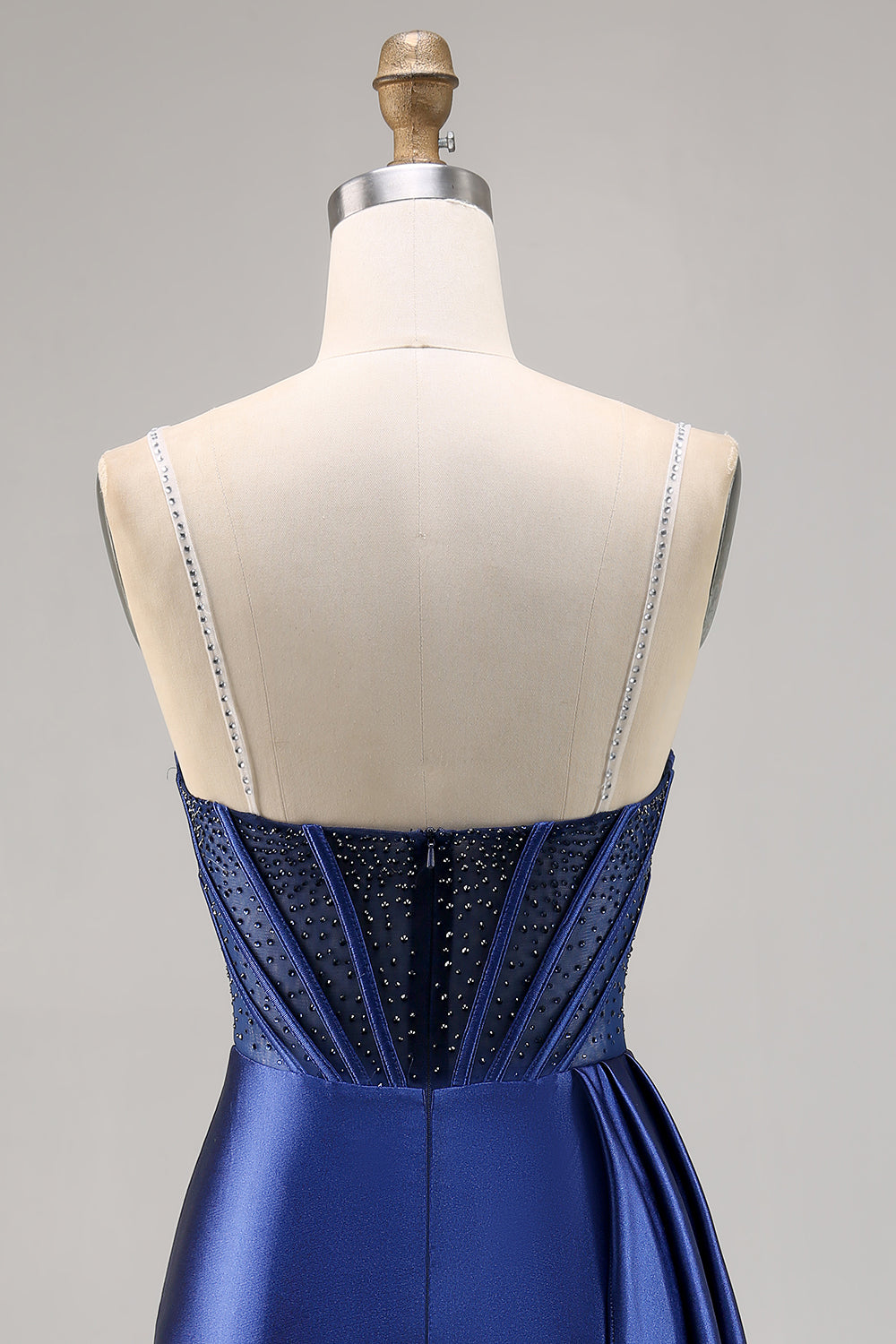 Sparkly Navy Corset Satin Short Homecoming Dress with Beading