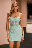 Sparkly Sage Floral Corset Tight Short Homecoming Dress with Beading