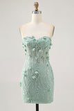 Sparkly Sage Floral Corset Tight Short Homecoming Dress with Beading