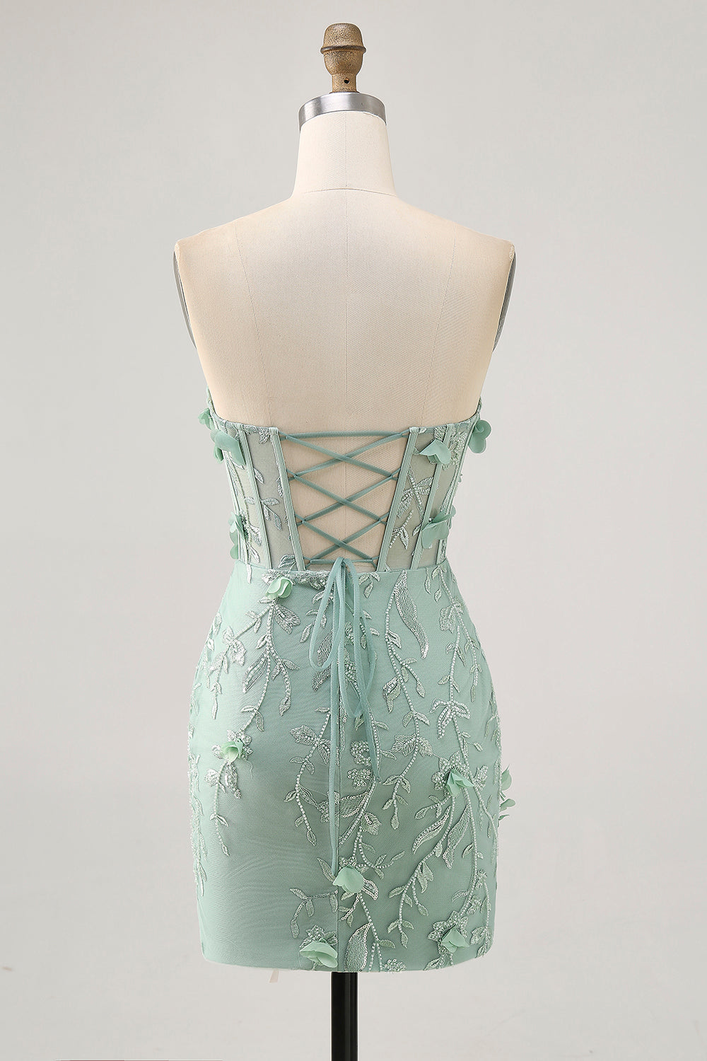Sparkly Sage Floral Corset Tight Short Homecoming Dress with Beading