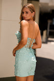 Sparkly Sage Floral Corset Tight Short Homecoming Dress with Beading