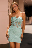Sparkly Sage Floral Corset Tight Short Homecoming Dress with Beading