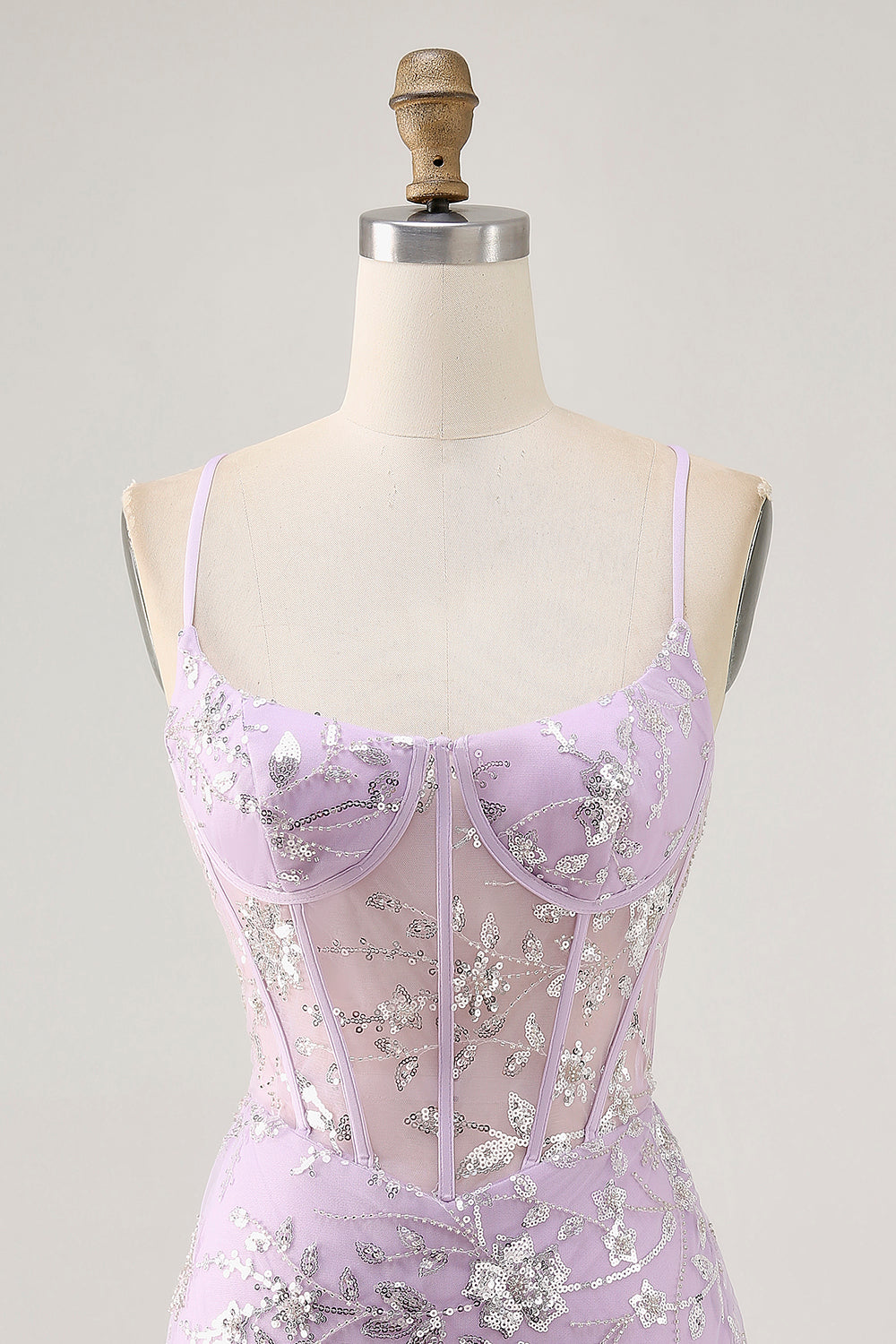Sparkly Lilac Floral Tight Corset Short Homecoming Dress with Sequins