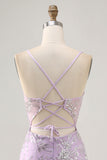 Sparkly Lilac Floral Tight Corset Short Homecoming Dress with Sequins