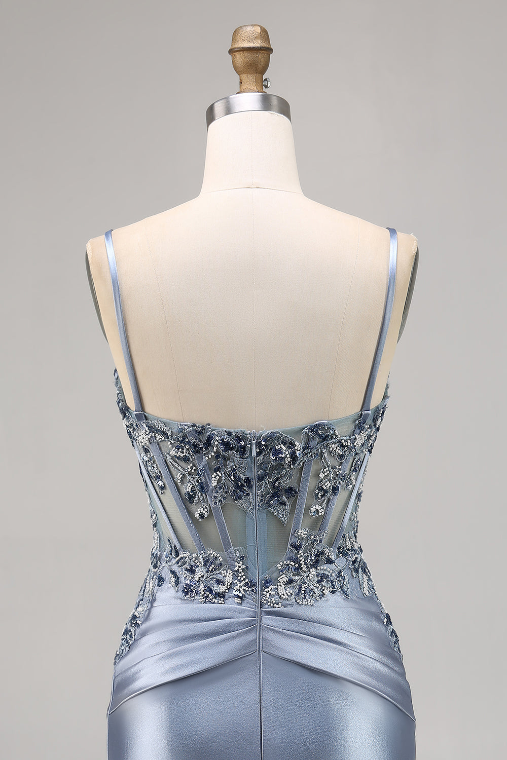 Grey Blue Corset Satin Tight Short Homecoming Dress with Appliques