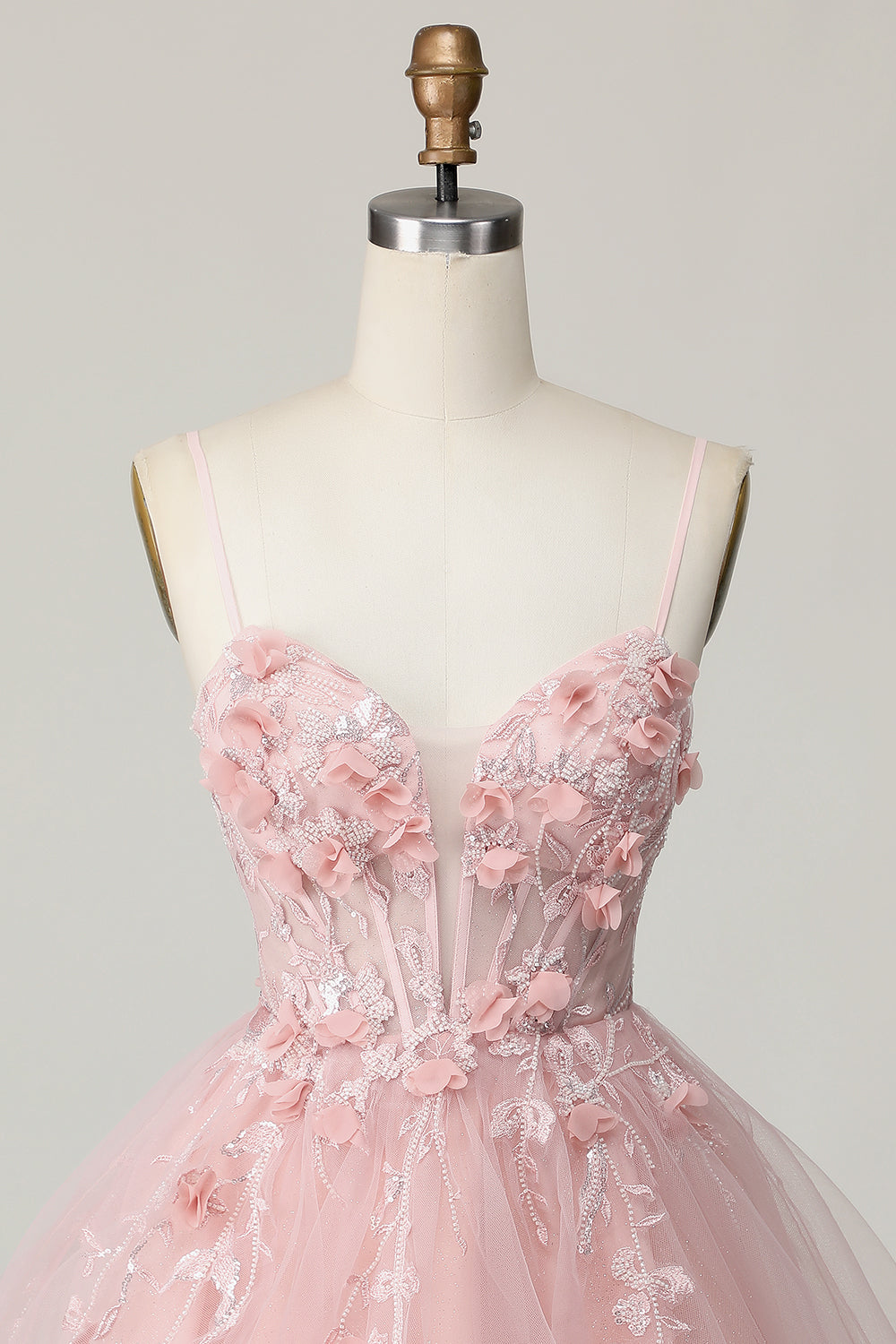 Pink Corset Spaghetti Straps A Line Floral Short Homecoming Dress