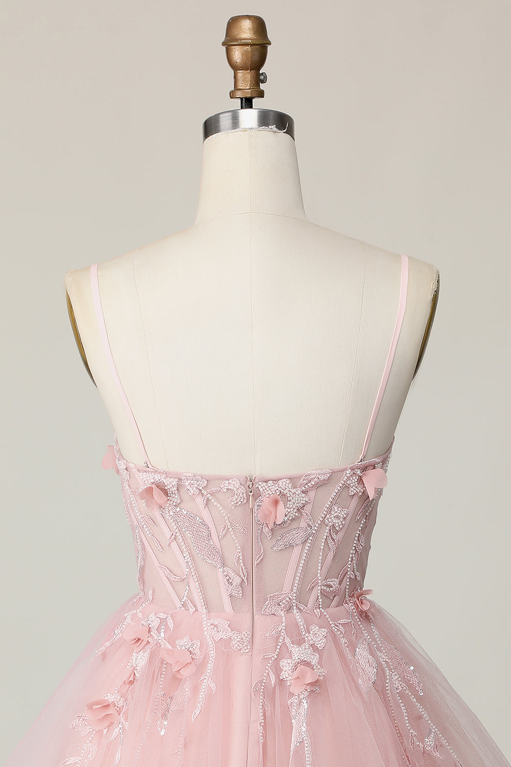 Pink Corset Spaghetti Straps A Line Floral Short Homecoming Dress