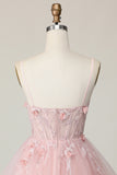 Pink Corset Spaghetti Straps A Line Floral Short Homecoming Dress