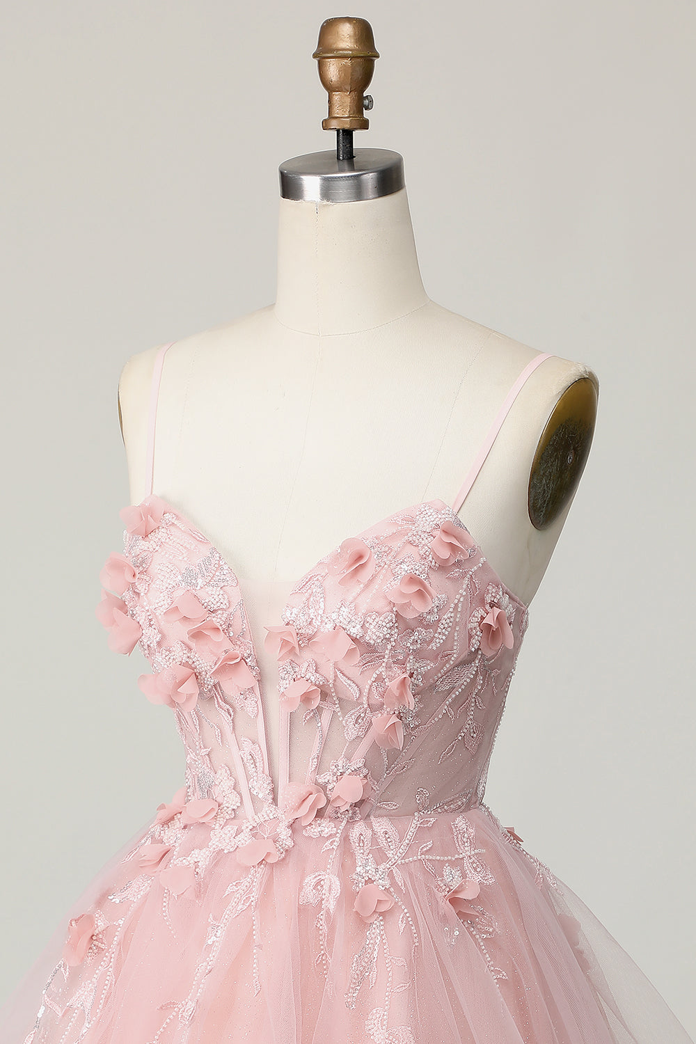 Pink Corset Spaghetti Straps A Line Floral Short Homecoming Dress