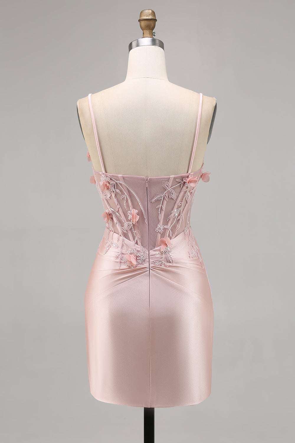 Pink Corset Floral Satin Short Tight Homecoming Dress