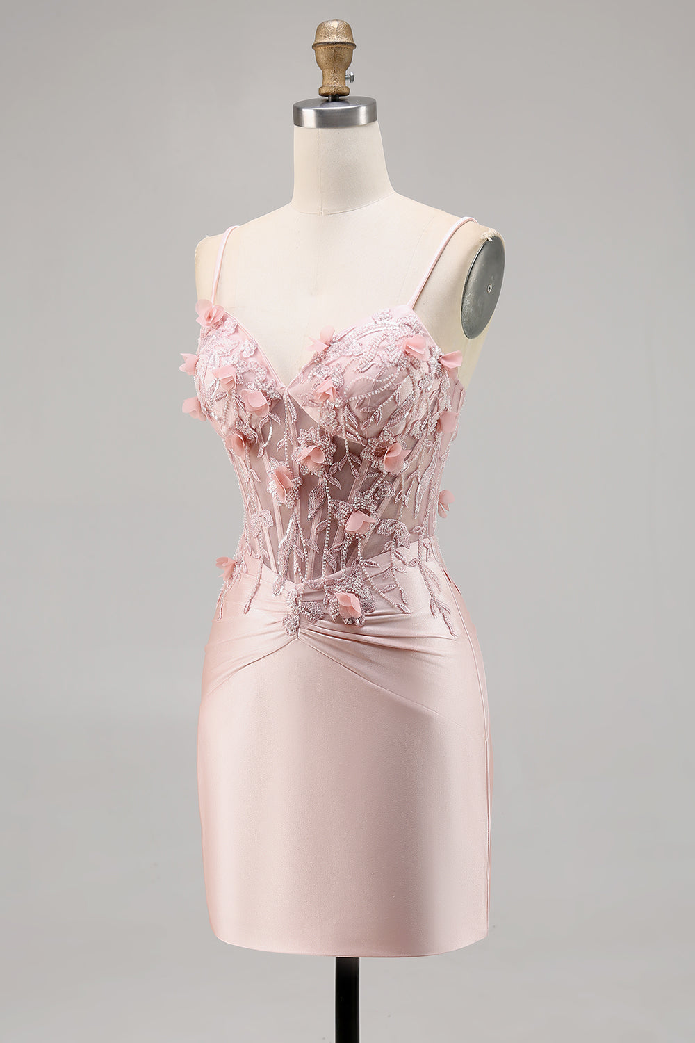 Pink Corset Satin Floral Short Tight Homecoming Dress