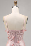 Pink Corset Satin Floral Short Tight Homecoming Dress