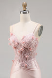 Pink Corset Satin Floral Short Tight Homecoming Dress