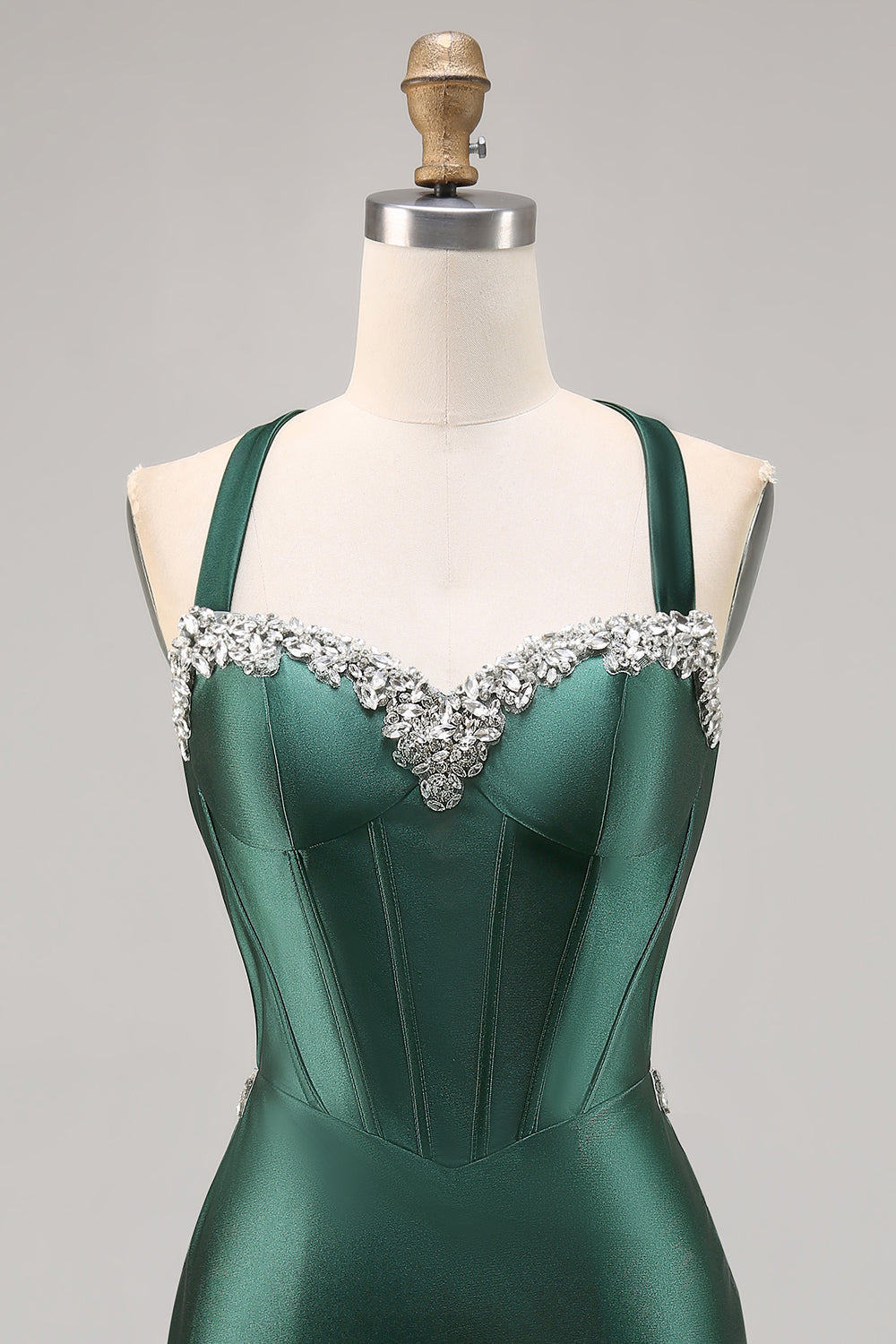 Sparkly Dark Green Corset Satin Short Tight Homecoming Dress with Beading