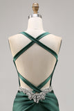 Sparkly Dark Green Corset Satin Short Tight Homecoming Dress with Beading