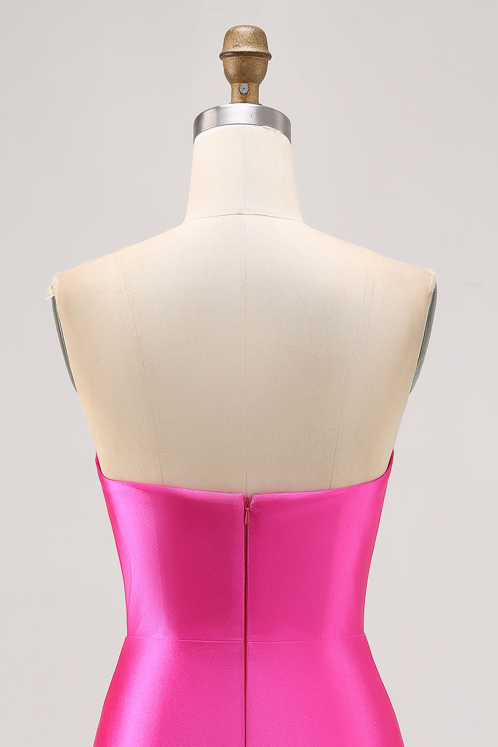 Sparkly Fuchsia Satin Tight Strapless Short Homecoming Dress with Rhinestones