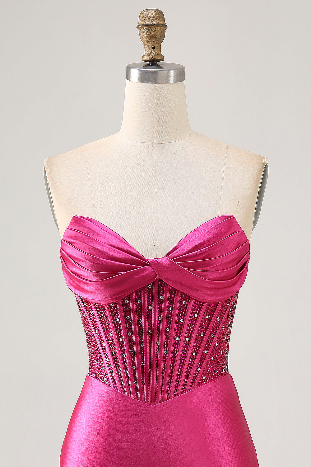 Sparkly Fuchsia Tight Corset Strapless Short Satin Homecoming Dress