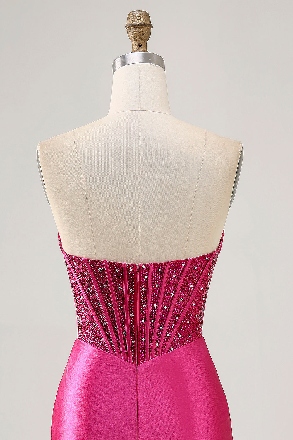 Sparkly Fuchsia Tight Corset Strapless Short Satin Homecoming Dress