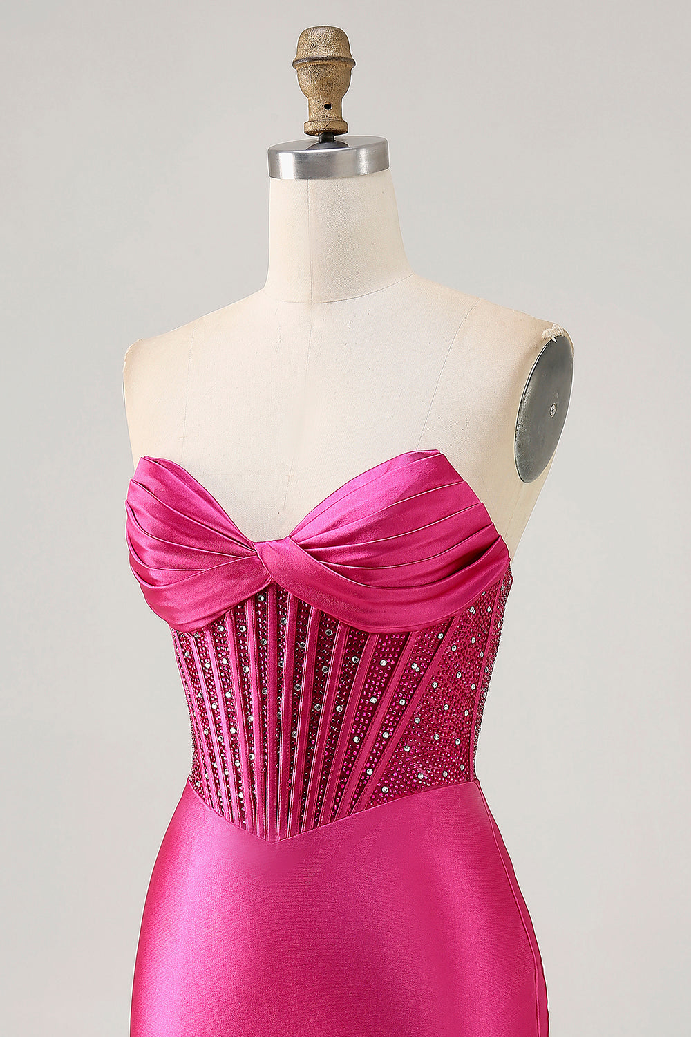 Sparkly Fuchsia Tight Corset Strapless Short Satin Homecoming Dress