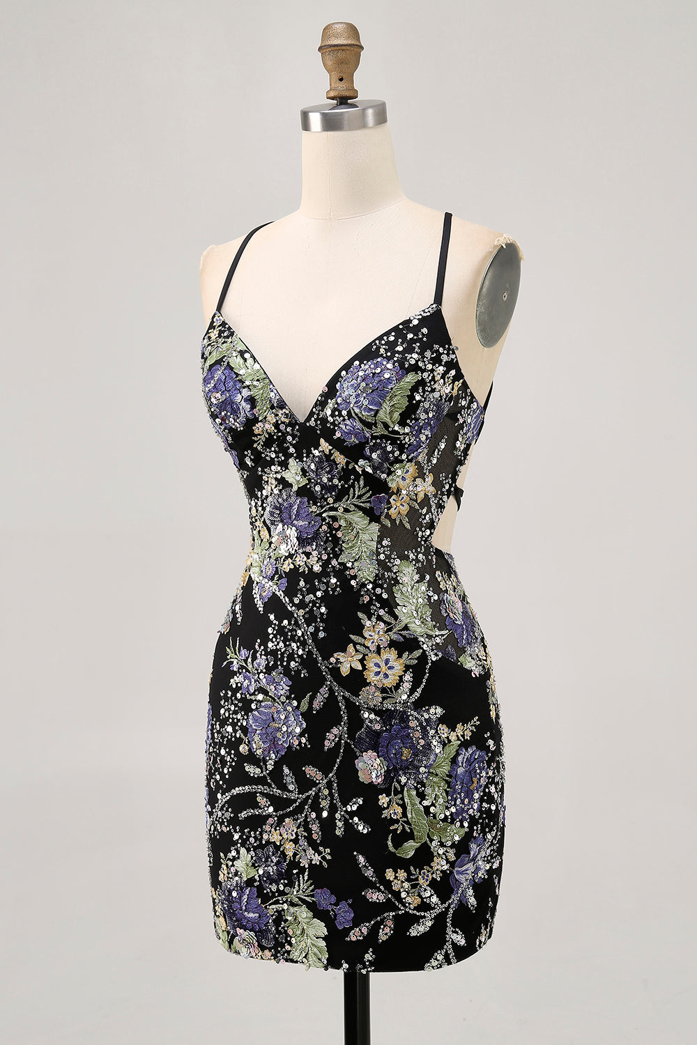 Sparkly Blue Floral Tight Beaded Short Homecoming Dress with Sequins