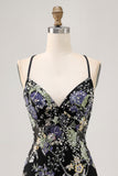 Sparkly Black Beaded Floral Short Tight Homecoming Dress with Sequins