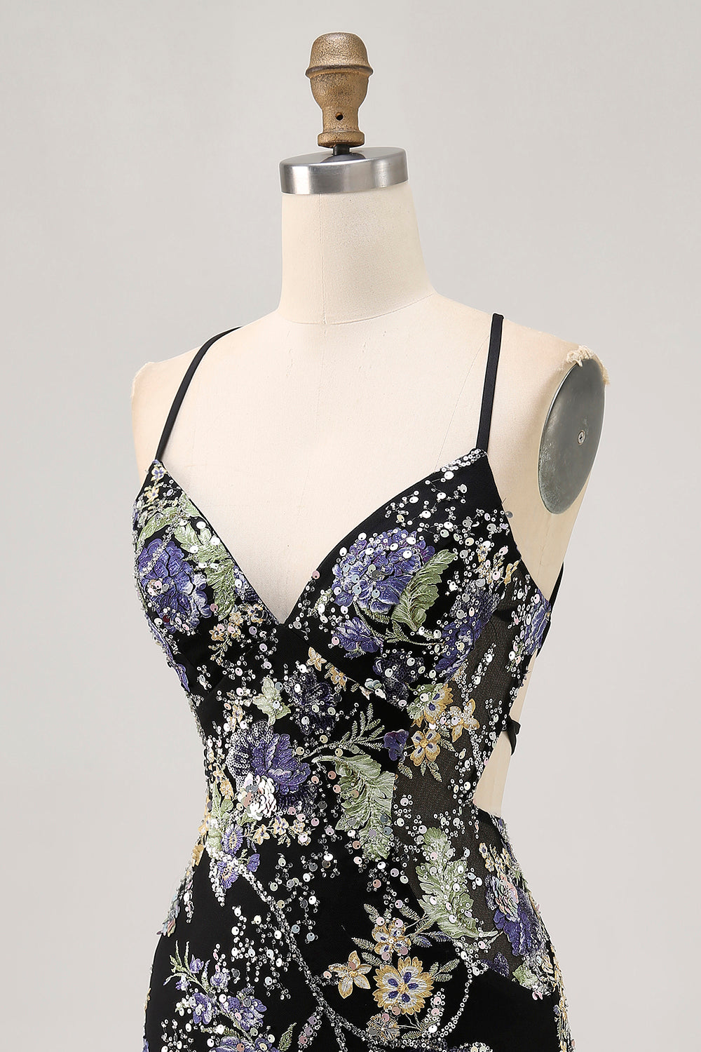 Sparkly Black Beaded Floral Short Tight Homecoming Dress with Sequins