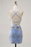 Sparkly Black Tight Floral Short Homecoming Dress with Seuqins