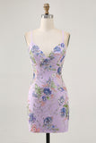 Sparkly Black Tight Floral Short Homecoming Dress with Seuqins