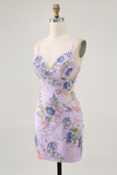 Sparkly Black Tight Floral Short Homecoming Dress with Seuqins