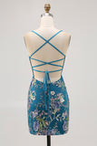 Sparkly Black Tight Floral Short Homecoming Dress with Seuqins