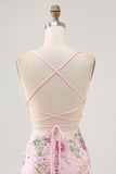 Sparkly Pink Floral Tight Short Homecoming Dress with Beading