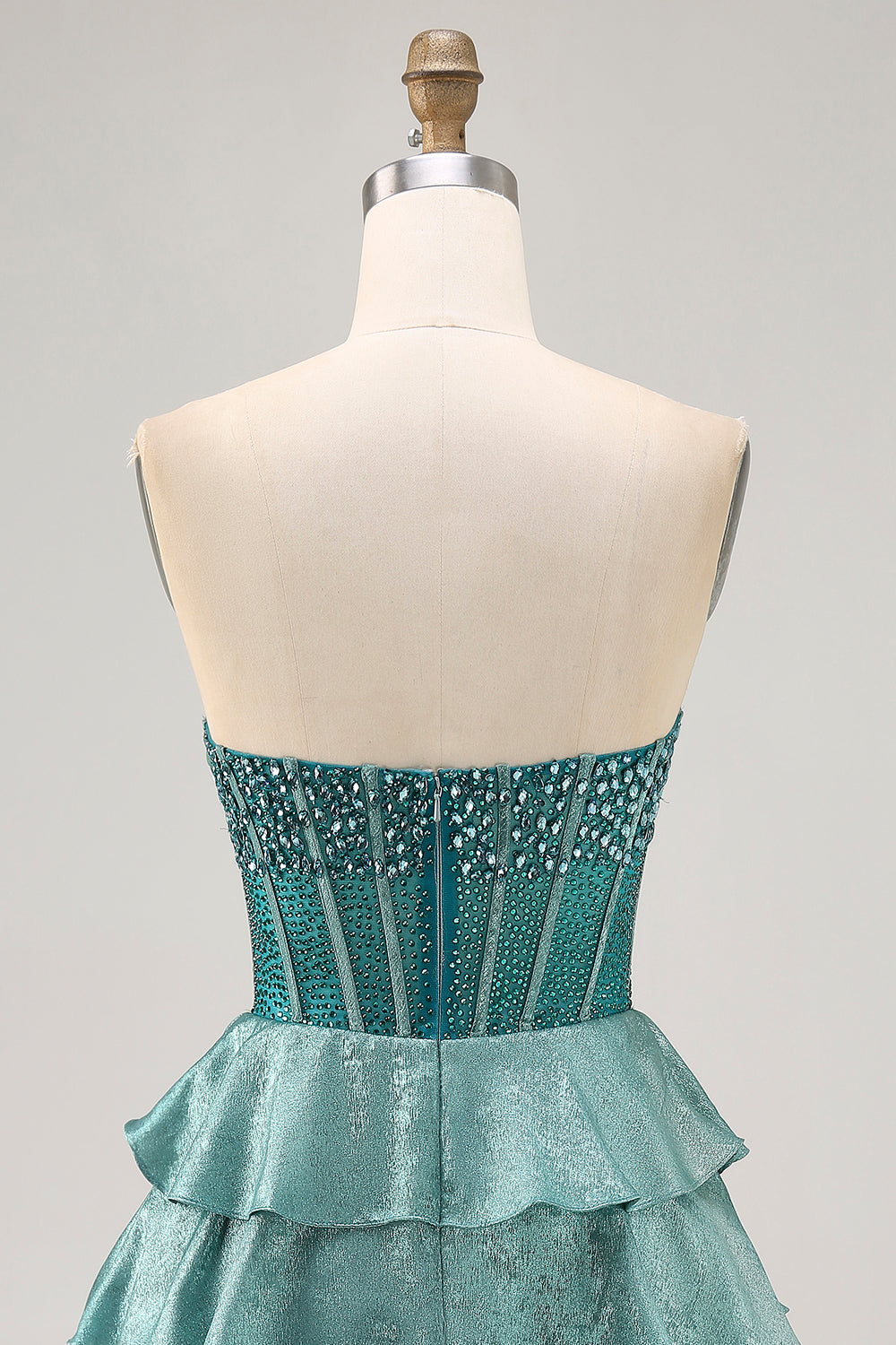 Sparkly Peacock Green Corset Strapless Tiered Short Homecoming Dress