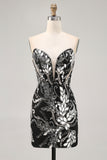 Sparkly Black Tight Strapless Short Mirror Homecoming Dress