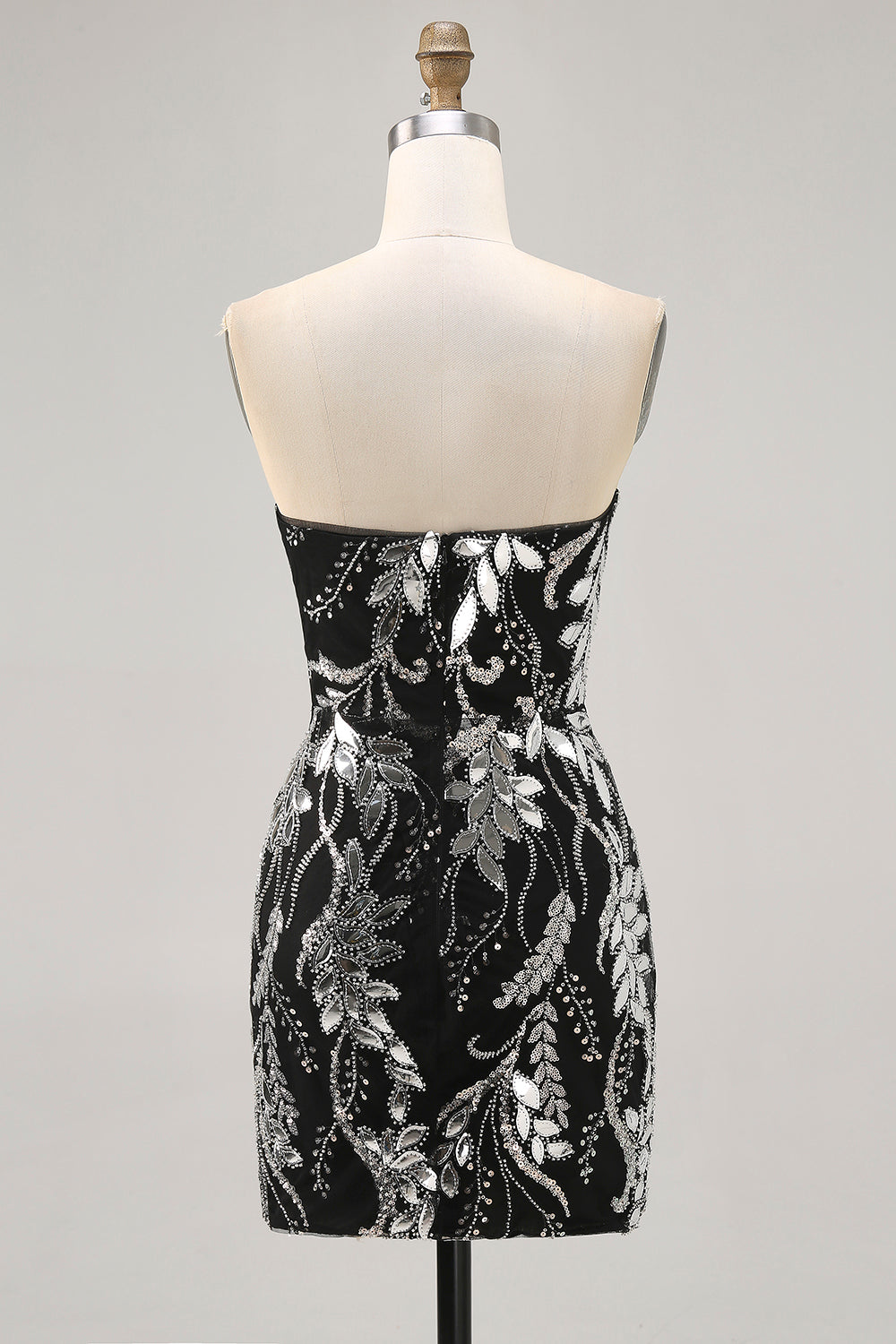 Sparkly Black Tight Strapless Short Mirror Homecoming Dress