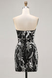 Sparkly Black Tight Strapless Short Mirror Homecoming Dress