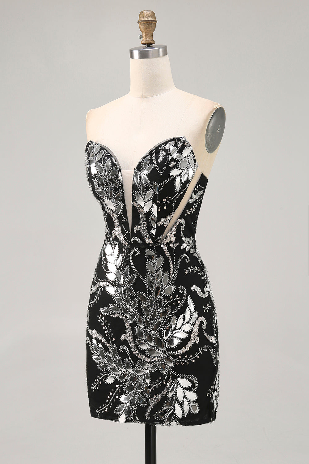 Zapakasa Women Sparkly Black Mirror Short Homecoming Dress Strapless ...