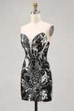 Sparkly Black Strapless Tight Short Mirror Homecoming Dress