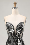 Sparkly Black Strapless Tight Short Mirror Homecoming Dress