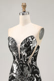 Sparkly Black Strapless Tight Short Mirror Homecoming Dress