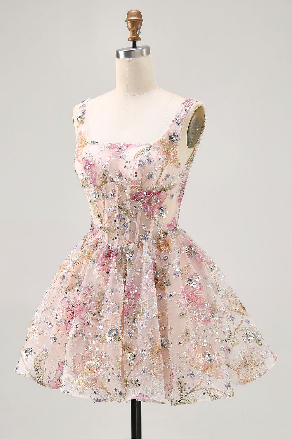 Zapakasa Women Sparkly Pink Floral Corset Short Homecoming Dress with Sequins Beaded Tulle A Line Lace Up Back Cocktail Dress Zapakasa Women Sparkly Pink Floral Corset Short Homecoming Dress with Sequins Beaded Tulle A Line Lace Up Back Cocktail Dress