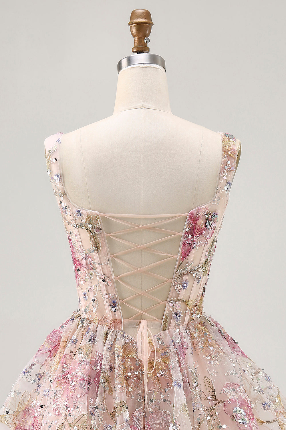 Sparkly Pink Floral Corset Beaded Short Homecoming Dress with Sequins