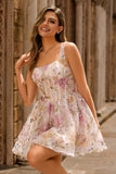 Sparkly Pink Floral Corset A Line Short Homecoming Dress with Sequins