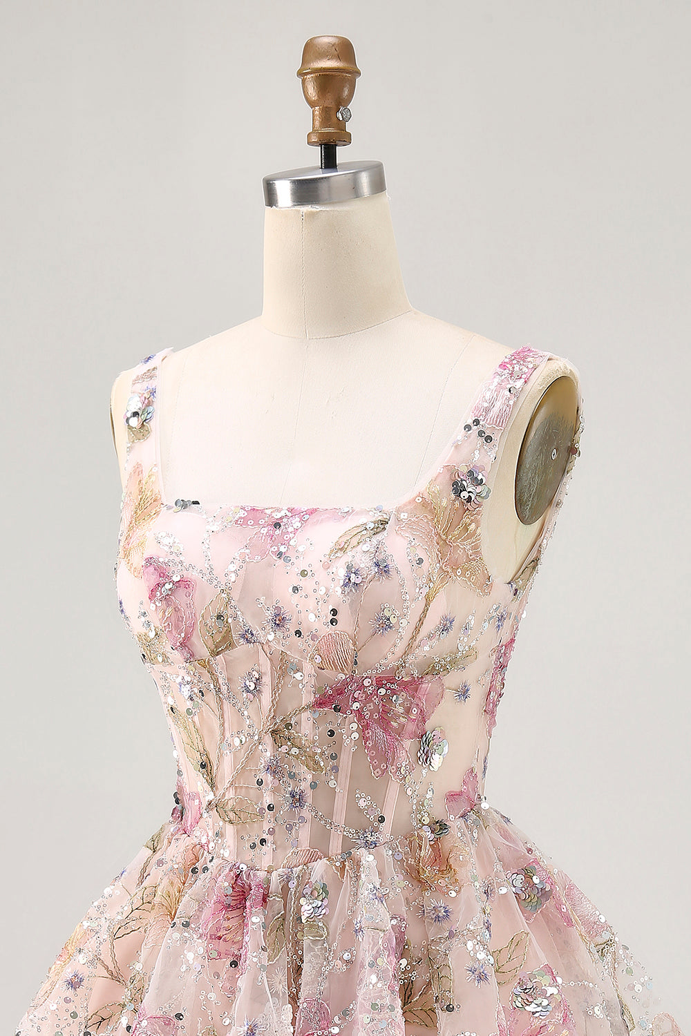 Sparkly Pink Floral Corset Beaded Short Homecoming Dress with Sequins