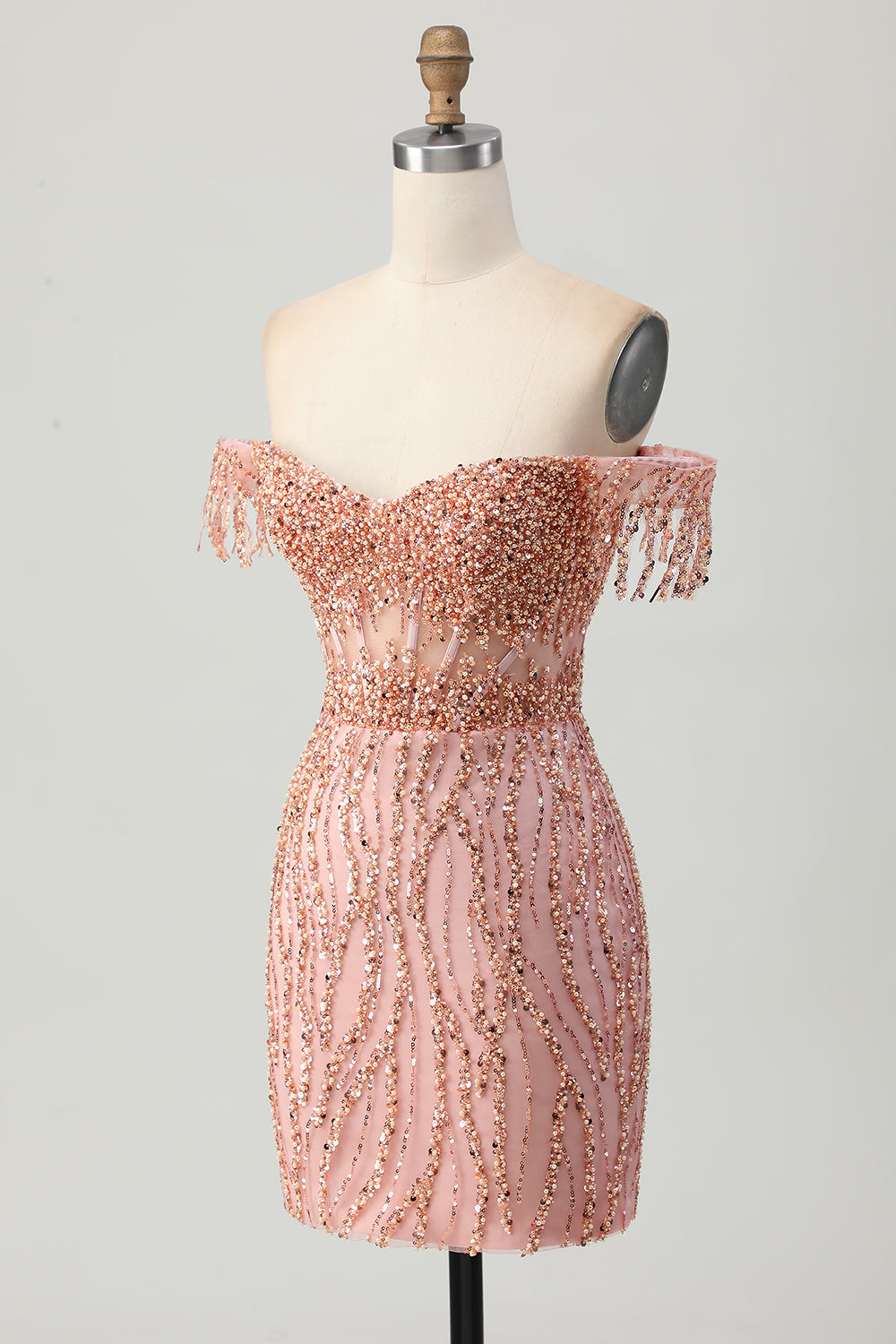 Sparkly Dusty Rose Corset Tight Short Homecoming Dress with Beading