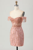 Sparkly Dusty Rose Corset Tight Short Homecoming Dress with Beading