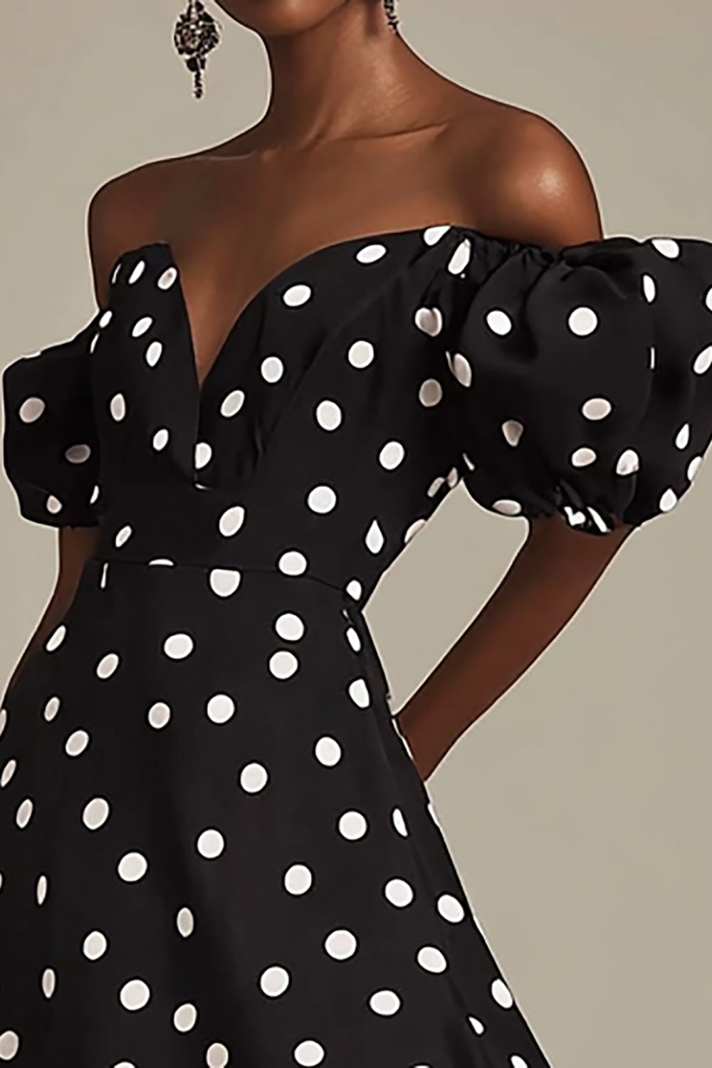 Zapakasa Women Black and White Satin Maxi Polka Dot Dress with Slit Puff Sleeves Off the Shoulder A Line Boho Summer Dress Zapakasa Women Black and White Satin Maxi Polka Dot Dress with Slit Puff Sleeves Off the Shoulder A Line Boho Summer Dress