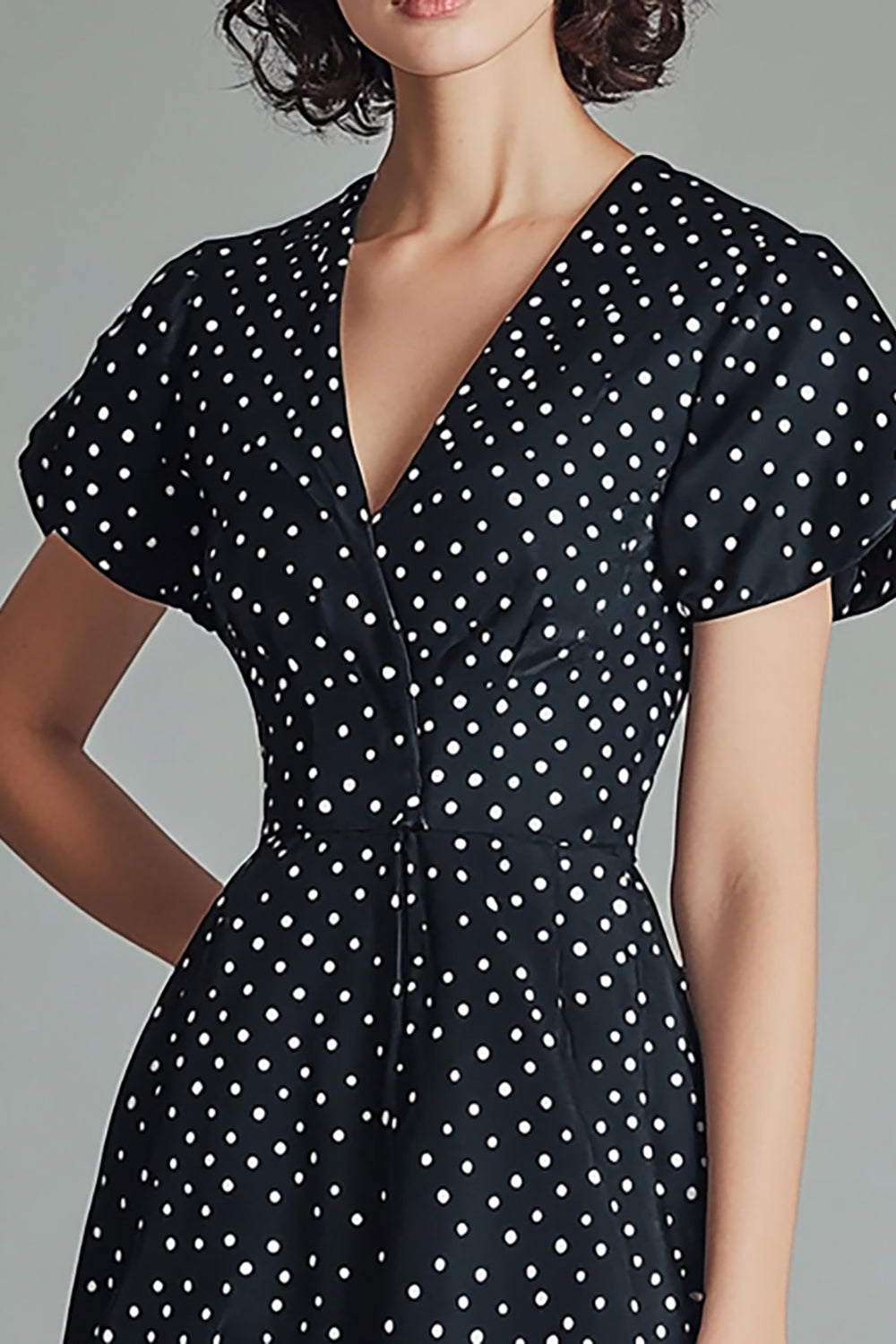 Zapakasa Women Black and White Satin Short Polka Dot Dress with Sleeves
