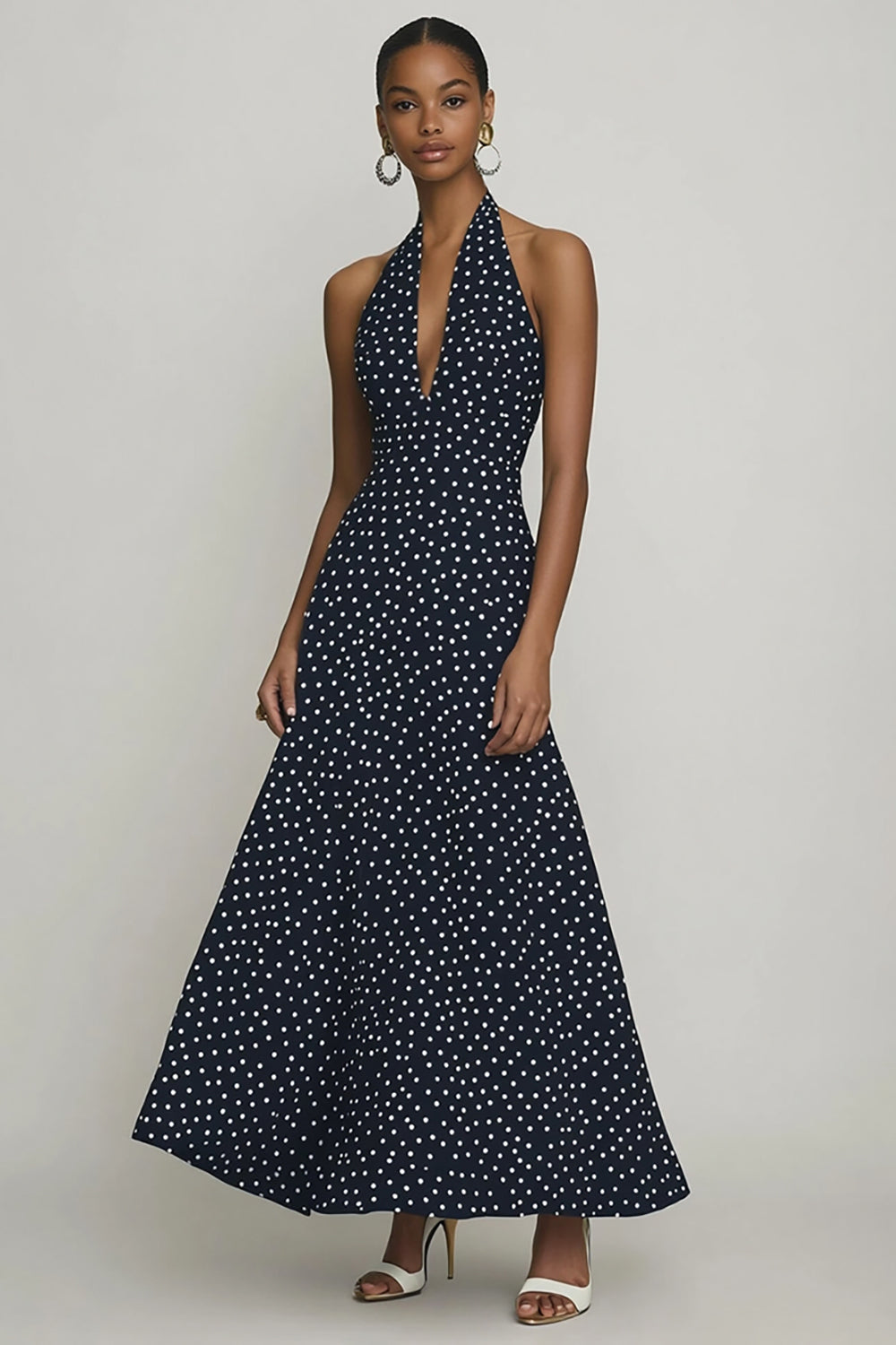 Zapakasa Women Black and White Chiffon Maxi Polka Dot Dress A Line Boho Halter Summer Dress Zapakasa Women Black and White Chiffon Maxi Polka Dot Dress A Line Boho Halter Summer Dress