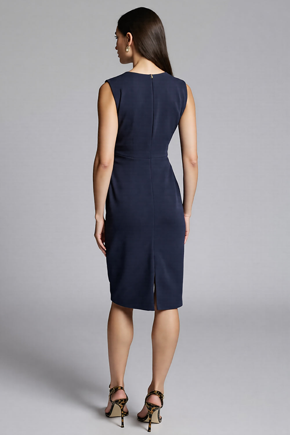 Royal Blue Satin Bodycon V-Neck Midi Work Dress