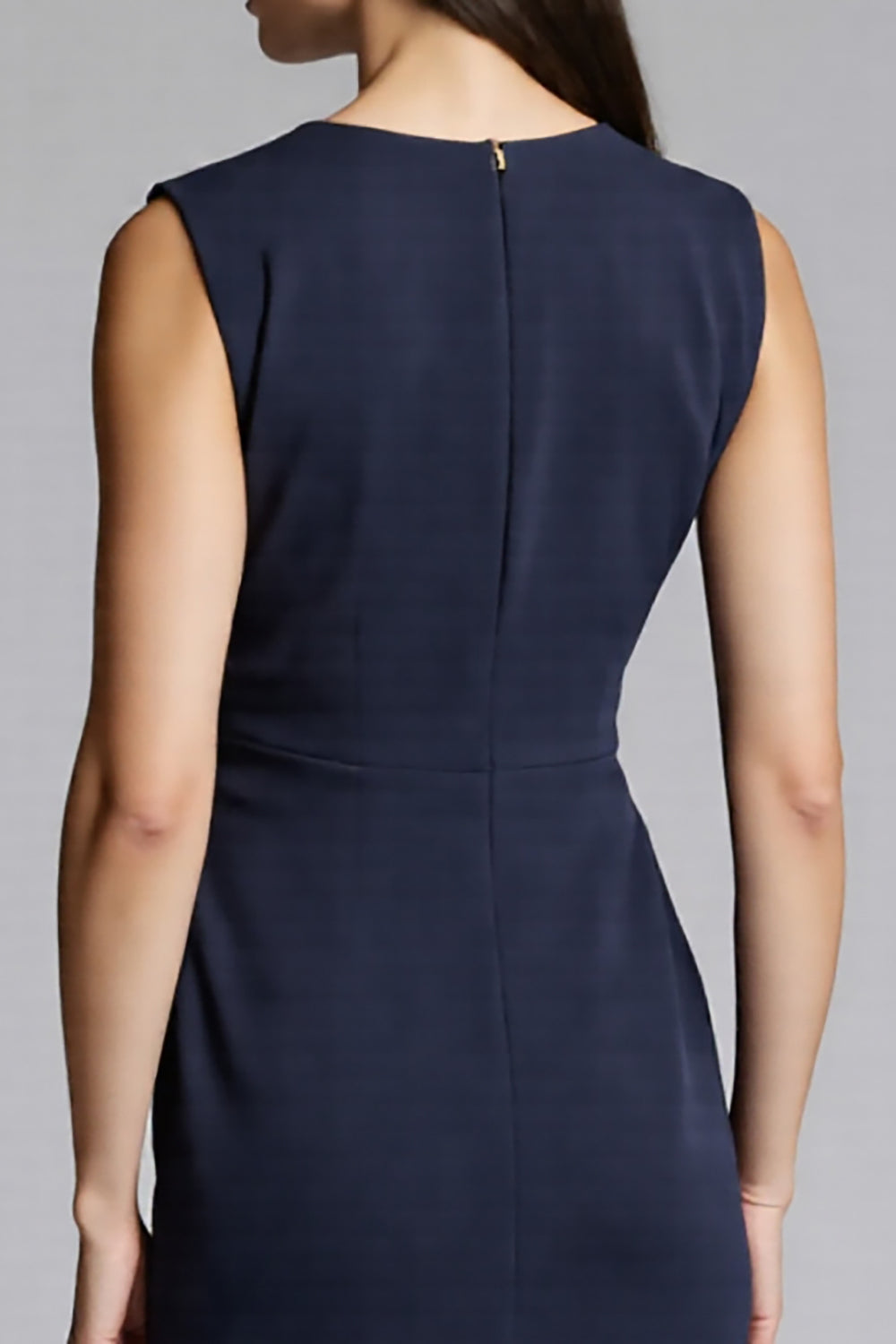 Navy Satin V-Neck Midi Bodycon Work Dress